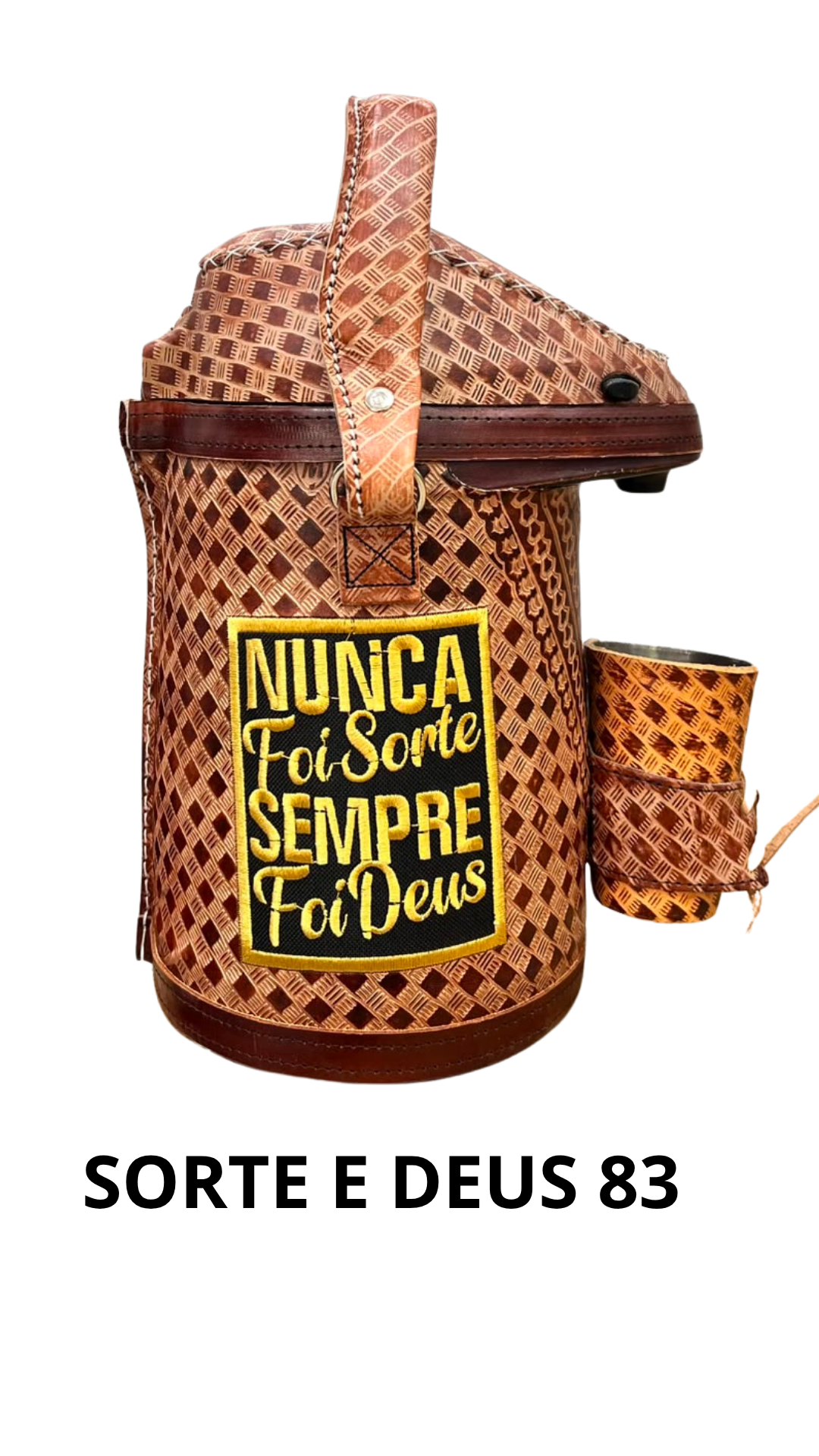 Garrafa térmica Sorte e Deus — modelo 83